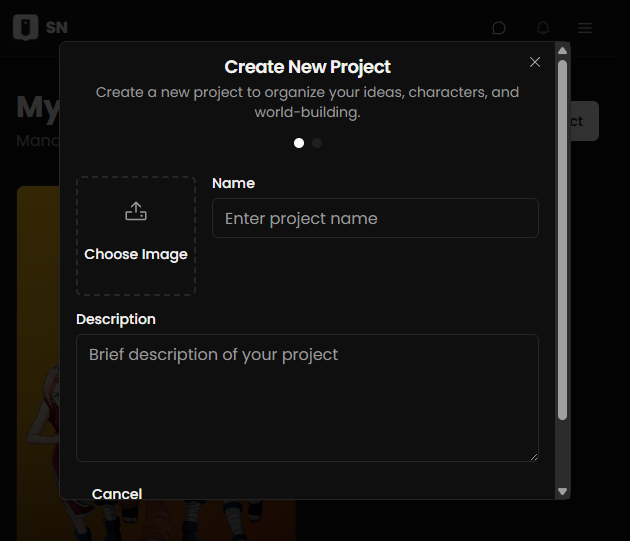 Create project dialog