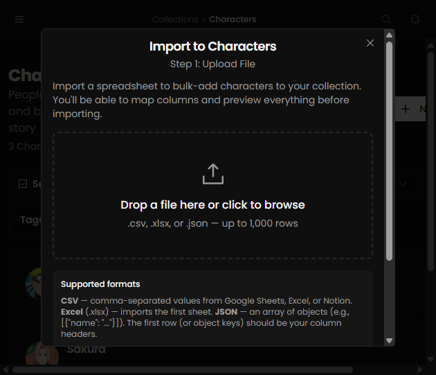 CSV import mapping interface